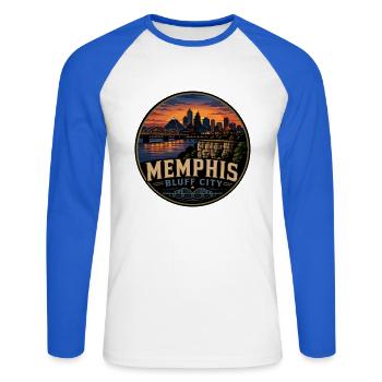Memphis Bluff City Retro-Reisesouvenir - Unisex Baseballshirt langarm - Weiß/Royalblau - Vorne - Nik (191cm)