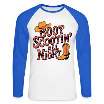 Line Dance Boot Scootin - Unisex Baseballshirt langarm - Weiß/Royalblau - Vorne - Nik (191cm)