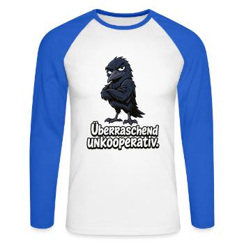 Überraschend Unkooperativ Krähe Lustiger Spruch - Unisex Baseballshirt langarm - Weiß/Royalblau - Vorne - Nik (191cm)