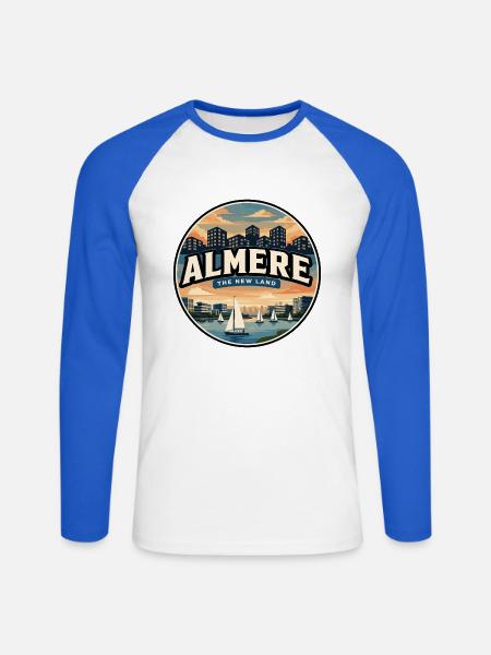 Retro Almere Weerwater Lake Abzeichen - Unisex Baseballshirt langarm - Weiß/Royalblau