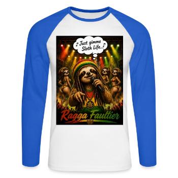 Ragga Faultier – Just Gimme Sloth Life Reggae - Unisex Baseballshirt langarm - Weiß/Royalblau - Vorne - Nik (191cm)
