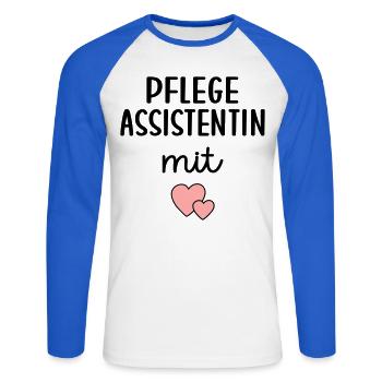 Pflegeassistentin Pflegefachassistenz - Unisex Baseballshirt langarm - Weiß/Royalblau - Vorne - Nik (191cm)