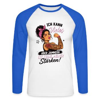 Ich Kann Vieles Aber Jammern Ist Keine Stärke - Unisex Baseballshirt langarm - Weiß/Royalblau - Vorne - Nik (191cm)