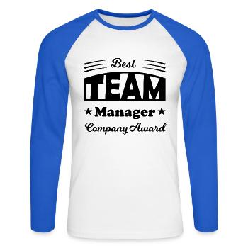 Meilleur manager d’équipe - T-shirt baseball manches longues Homme - blanc/bleu royal - Devant - Nik (191cm)