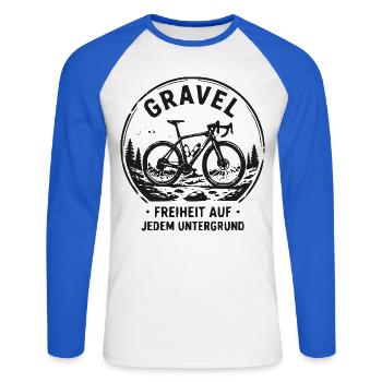 Gravel Freiheit auf jedem Untergrund - Unisex Baseballshirt langarm - Weiß/Royalblau - Vorne - Nik (191cm)