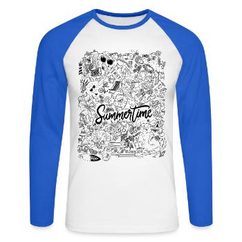 Summertime - Unisex Baseballshirt langarm - Weiß/Royalblau - Vorne - Nik (191cm)