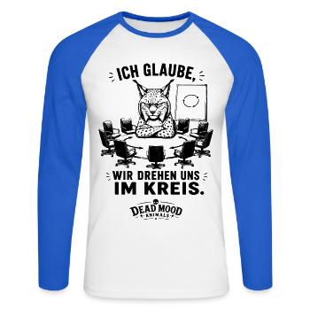 Ich glaube, wir drehen uns im Kreis - Unisex Baseballshirt langarm - Weiß/Royalblau - Vorne - Nik (191cm)