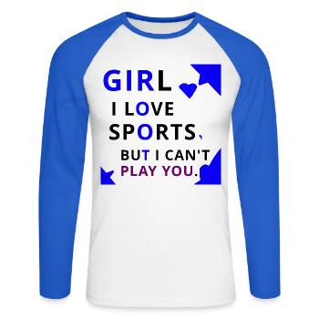 Bold Girl Play Typography - Unisex Long Sleeve Baseball T-Shirt - white/royal blue - Front - Nik (191cm)