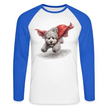 Super Dog Flying to the Rescue - Unisex Long Sleeve Baseball T-Shirt - white/royal blue - Front - Nik (191cm)