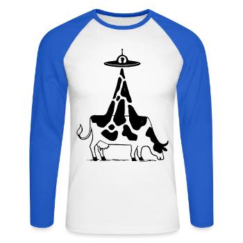 Alien Cow UFO Vintage - Unisex Long Sleeve Baseball T-Shirt - white/royal blue - Front - Nik (191cm)