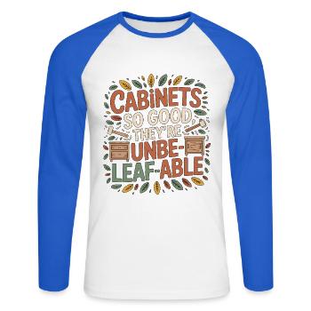 Les meubles de menuisier sont tellement bons qu’ils sont en menuiserie. - T-shirt baseball manches longues Homme - blanc/bleu royal - Devant - Nik (191cm)