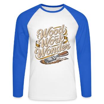 Ébéniste Ébéniste Ébéniste Wonder Cabinet Expert - T-shirt baseball manches longues Homme - blanc/bleu royal - Devant - Nik (191cm)