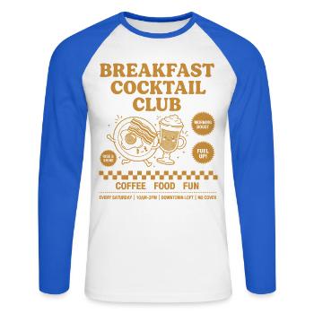 Breakfast Cocktail Club Funny Brunch Coffee Food - Unisex Long Sleeve Baseball T-Shirt - white/royal blue - Front - Nik (191cm)