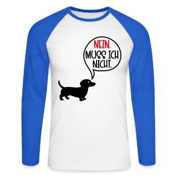 Dackel Hunde - Nein - Unisex Baseballshirt langarm - Weiß/Royalblau - Vorne - Nik (191cm)