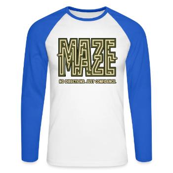 LABYRINTHE – Pas de direction, juste confiance - T-shirt baseball manches longues Homme - blanc/bleu royal - Devant - Nik (191cm)