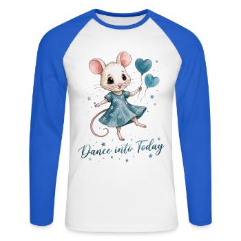 Souris dansante avec des ballons en forme de cœur - T-shirt baseball manches longues Homme - blanc/bleu royal - Devant - Nik (191cm)