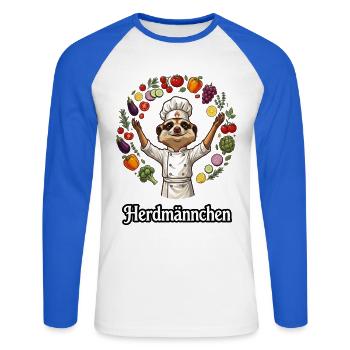 Herdmännchen Koch Gastronomie Beikoch Lustig  - Unisex Baseballshirt langarm - Weiß/Royalblau - Vorne - Nik (191cm)