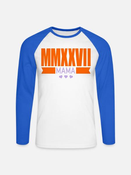 Baby verkünden 2027 - Mama - Unisex Baseballshirt langarm - Weiß/Royalblau