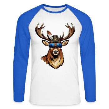Cerf, festival de lunettes de soleil, costumes traditionnels, homme de remplacement - T-shirt baseball manches longues Homme - blanc/bleu royal - Devant - Nik (191cm)