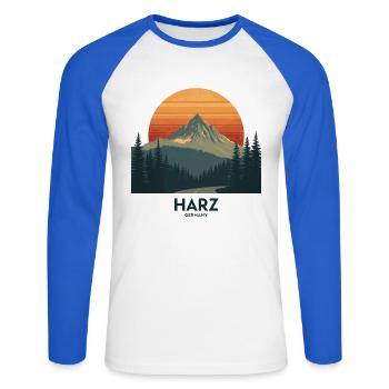 Resin Vintage Sunset | National Park Style - Unisex Long Sleeve Baseball T-Shirt - white/royal blue - Front - Nik (191cm)