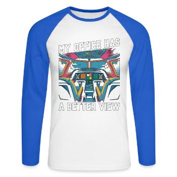 Private Pilot My Office Has A Better View Aviation - Unisex Long Sleeve Baseball T-Shirt - white/royal blue - Front - Nik (191cm)