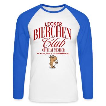 Lecker Bierchen Club - Unisex Baseballshirt langarm - Weiß/Royalblau - Vorne - Nik (191cm)