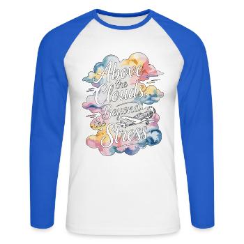 Pilote privé au-dessus des nuages Passionné d’aviation - T-shirt baseball manches longues Homme - blanc/bleu royal - Devant - Nik (191cm)