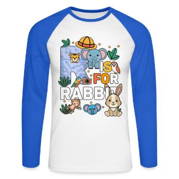 R steht für Kaninchenzoo-Party Dschungel-Zoo-Geburtstag - Unisex Baseballshirt langarm - Weiß/Royalblau - Vorne - Nik (191cm)