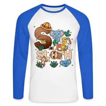 S Is For Sloth Zoo Party Jungle Zoo Birthday - Unisex Long Sleeve Baseball T-Shirt - white/royal blue - Front - Nik (191cm)