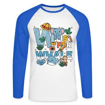 W c’est pour Fête du zoo de baleines Anniversaire du zoo de la jungle - T-shirt baseball manches longues Homme - blanc/bleu royal - Devant - Nik (191cm)
