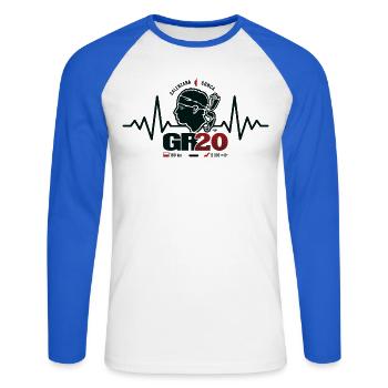 GR20 randonnée Corse trekking - T-shirt baseball manches longues Homme - blanc/bleu royal - Devant - Nik (191cm)