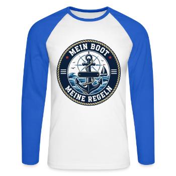 My Boat, My Rules – Captain Statement - Unisex Long Sleeve Baseball T-Shirt - white/royal blue - Front - Nik (191cm)