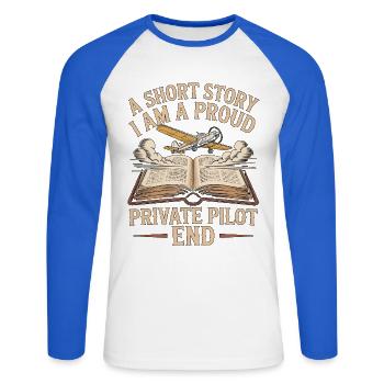 Pilote privé : une courte histoire Je suis hôtesse de l’air - T-shirt baseball manches longues Homme - blanc/bleu royal - Devant - Nik (191cm)
