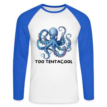 Watercolor Octopus in Blue – Sea Motif - Unisex Long Sleeve Baseball T-Shirt - white/royal blue - Front - Nik (191cm)