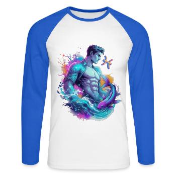 Pisces Man – Astrology Gift - Unisex Long Sleeve Baseball T-Shirt - white/royal blue - Front - Nik (191cm)