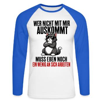 Wer nicht mit mir auskommt Katze - Unisex Baseballshirt langarm - Weiß/Royalblau - Vorne - Nik (191cm)