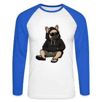 French Bulldog Frenchie Frenchie Owner - Unisex Long Sleeve Baseball T-Shirt - white/royal blue - Front - Nik (191cm)