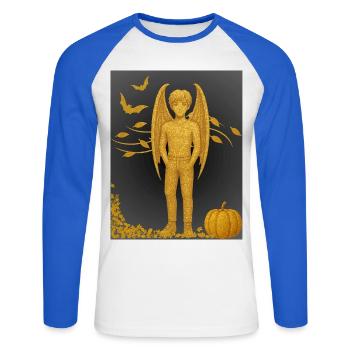 Édition automne de Vampire Demon - T-shirt baseball manches longues Homme - blanc/bleu royal - Devant - Nik (191cm)