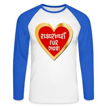 Reservierung Liebe Herz - Unisex Baseballshirt langarm - Weiß/Royalblau - Vorne - Nik (191cm)