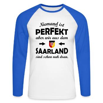 RotGelb Schildwappen Saarland - Unisex Baseballshirt langarm - Weiß/Royalblau - Vorne - Nik (191cm)