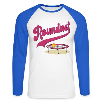 Roundnet Set - Unisex Baseballshirt langarm - Weiß/Royalblau - Vorne - Nik (191cm)