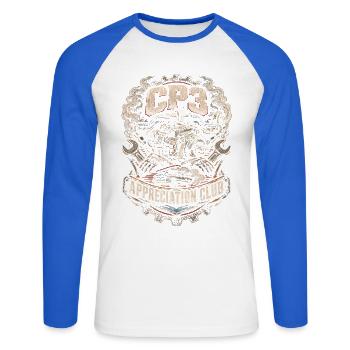 Rolling Coal CP3 Appreciation Club - Unisex Long Sleeve Baseball T-Shirt - white/royal blue - Front - Nik (191cm)