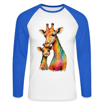 Giraffen-Mama mit ihrem Nachwuchs - Unisex Baseballshirt langarm - Weiß/Royalblau - Vorne - Nik (191cm)