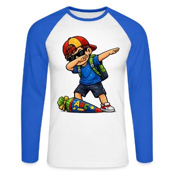 Dabbing ABC Sagittarius (brunette) - Unisex Long Sleeve Baseball T-Shirt - white/royal blue - Front - Nik (191cm)