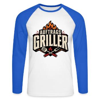 Auftragsgriller BBQ Grillmeister Grillkönig - Unisex Baseballshirt langarm - Weiß/Royalblau - Vorne - Nik (191cm)