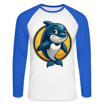 Orca Kawaii Maskottchen-Cartoon-Charakter-Clipart-Logo - Unisex Baseballshirt langarm - Weiß/Royalblau - Vorne - Nik (191cm)