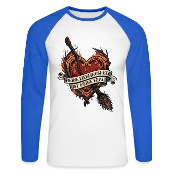 Lieblingshexe Herz Hexenbesen Frau - Unisex Baseballshirt langarm - Weiß/Royalblau - Vorne - Nik (191cm)