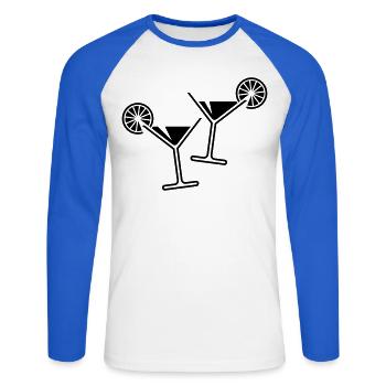 2 Cocktail Glasses / Cocktail / Martini + (Black) - Unisex Long Sleeve Baseball T-Shirt - white/royal blue - Front - Nik (191cm)