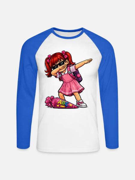 Dabbing ABC-Schützin rote Haare (Ginger) - Unisex Baseballshirt langarm - Weiß/Royalblau