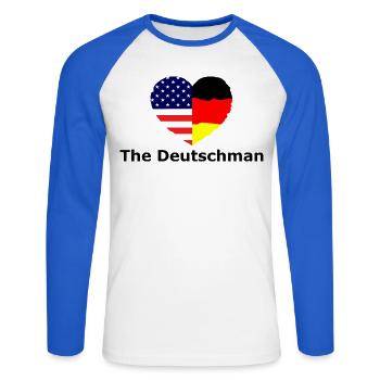 Heart Flag USADeutschland Fusion - Unisex Long Sleeve Baseball T-Shirt - white/royal blue - Front - Nik (191cm)